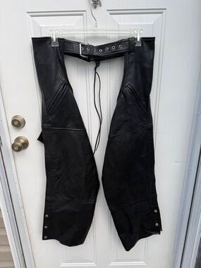 FMC Black Leather Motorcycle Chaps - 2X
